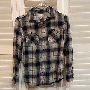 Sonoma Black & White Plaid Casual Button-Down Shirt